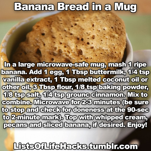 listsoflifehacks:Microwave Snack Hacks You Can Make in a Mug