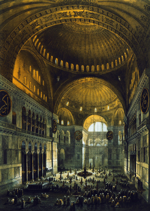 speciesbarocus - Views of the central nave of Hagia Sophia,...