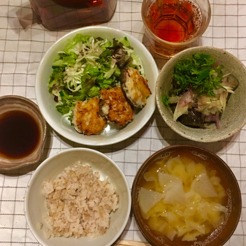 今日の晩ご飯は #椎茸の肉詰め #茄子の揚げ煮 ほか！#japanese #japanesefood #dinner