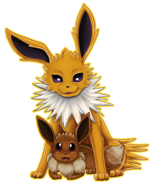 skidar - The first three eveelutions and their eevee pups <3I...