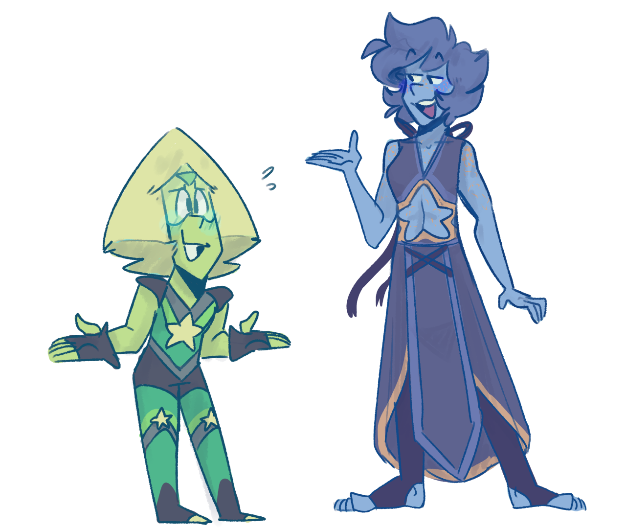 magliaim said: If you're still doing those redesigns, what about Peridot and Lapis from Steven Universe? I'm interested about your take on them! (And maybe them in crystal gems clothes, their...