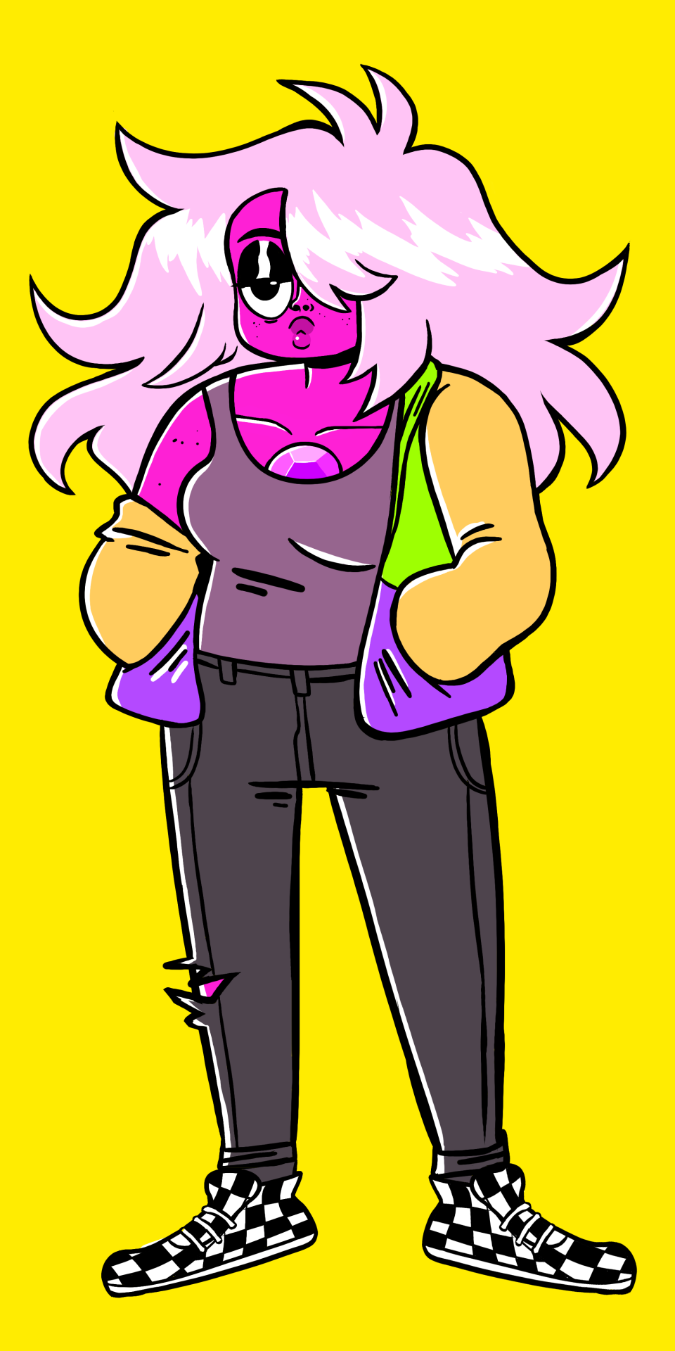 amethyst wearing some funky clothes