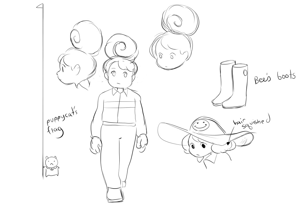 Here are a few sketches for Bee and PuppyCat: Lazy in Space