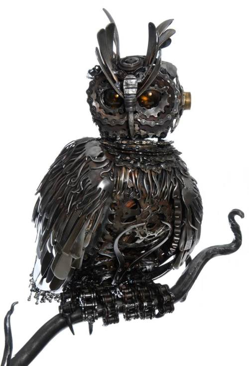 steampunktendencies:Steampunk Eagle Owl made from cutlery,...