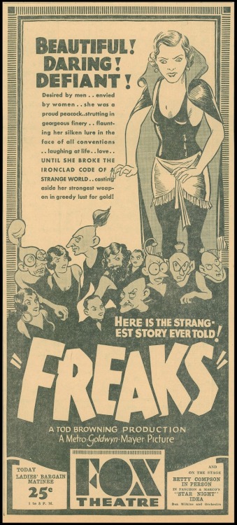 Movie poster for, “Freaks,” 1932.