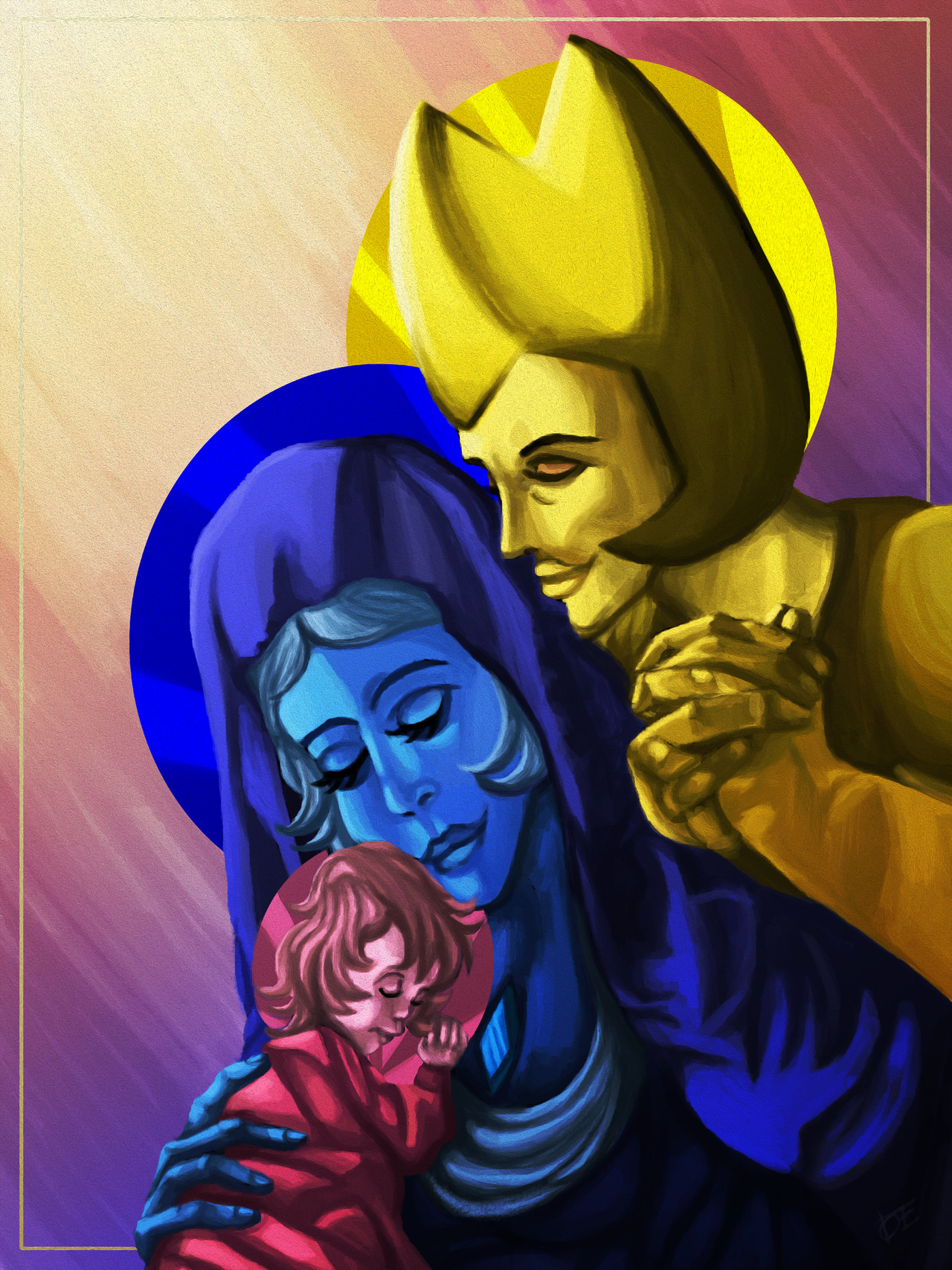 I wanted to make a quick parody painting of Mary, Joseph, and Jesus, but replaced with the Diamonds. I absolutely love how it came out! OG painting: [[MORE]]