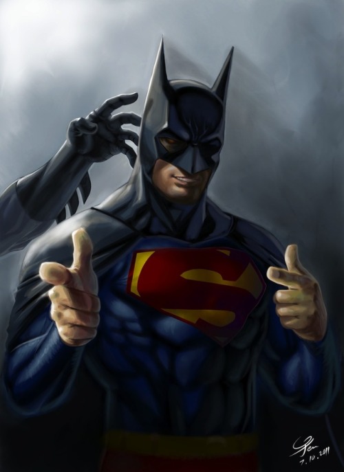 comics-station - Superman Steals Batman’s Cape Fan Art by...