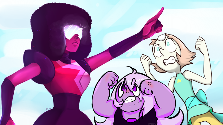 SCREENSHOT REDRAW with me, Jamsu and Dichie! Thanks so much for joining! As you can see, the redrawn version is above, and below is the original scene! who drew Garnet: @shamonedichie who drew...
