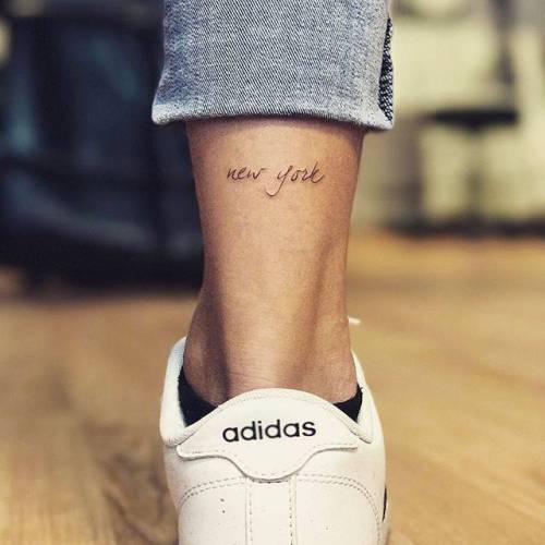 Tattoo tagged with: small, languages, tiny, travel, new york city, ifttt,  little, location, english, new york, lettering, achilles, quotes, english  tattoo quotes, fine line, jayshin, line art 