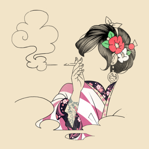 imaitetsuro - Smoking kimono girl