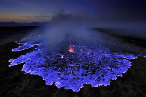 congenitaldisease - This volcano in Indonesia produces blue lava....