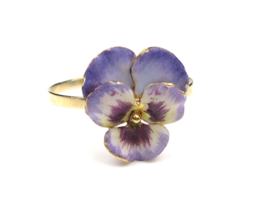 allaboutrings - Victorian 14k Yellow Gold Enamel Pansy Ring