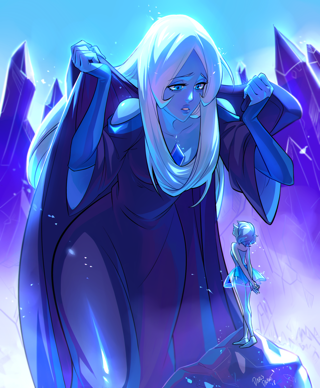 Blue lady! The painting process didn’t record well, so this is the best I can show the process. Click on the gif for better resolution! YOUTUBE / TWITTER / INSTAGRAM