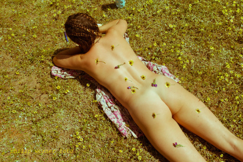 nakedwithflowers - Chey in the flowery meadow by the dam just...