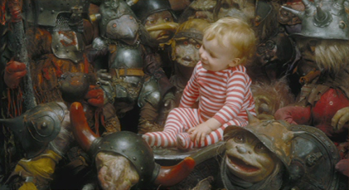 jimhenson-muppetmaster:Toby Froud with some Labyrinth Goblins.