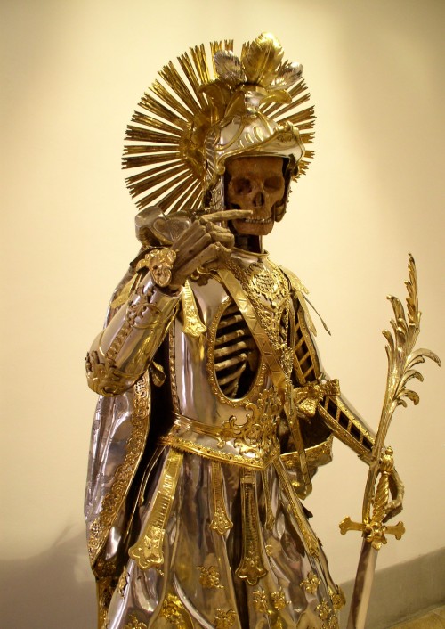 museum-of-artifacts:St Pancratius skeleton in armor. Church...