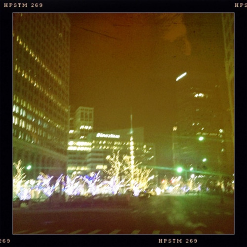 Cadillac Square lit for a festival.