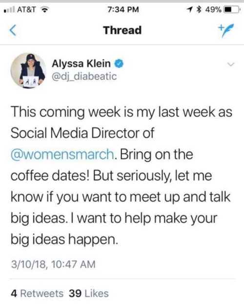 starlightomatic:Alyssa Klein, the Women’s March social media director, has resigned