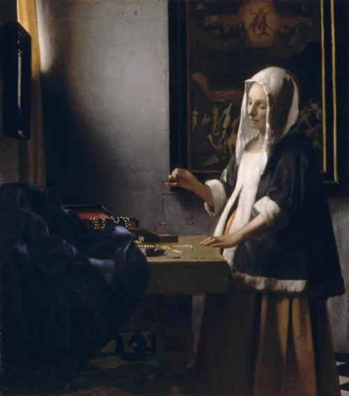 saint-turpentine:Woman Holding A Balance (1665), Johannes...