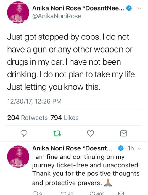 frontpagewoman - Anika Noni Rose tweeting her traffic stop just in...