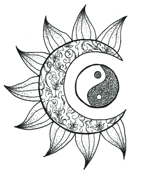 yang yin drawing sun moon designs drawings coloring dreamcatcher ying tattoo template tattoos trippy sketch sketches getdrawings paintingvalley ouvrir