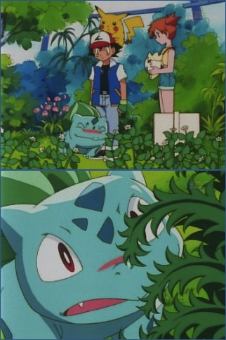 Bulbasaur 'chasing the Dragonite' and biting off more than he can chew.  Or, uh... sniffing more than he can smell.  Yeah this metaphor is kinda getting away from me.