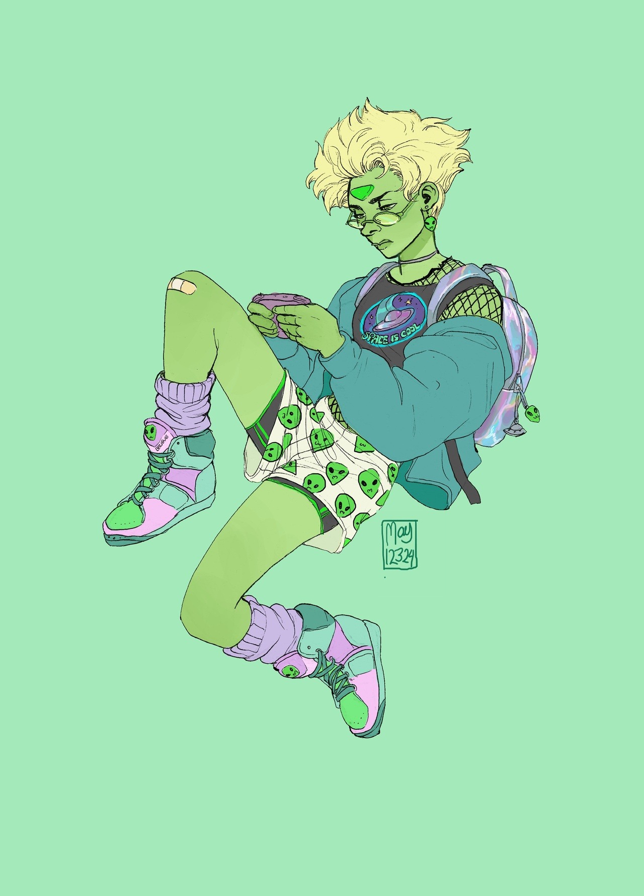 Peridot!!! 👽👽👽 To match my fashion series of the Crystal Gems here! They’ll all be available as mini prints at Smash! (14 - 15 of July!)