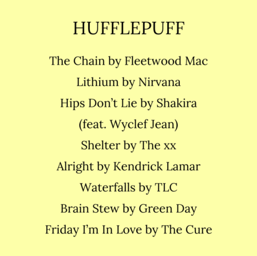 transienceflowers:Hogwarts House playlists.