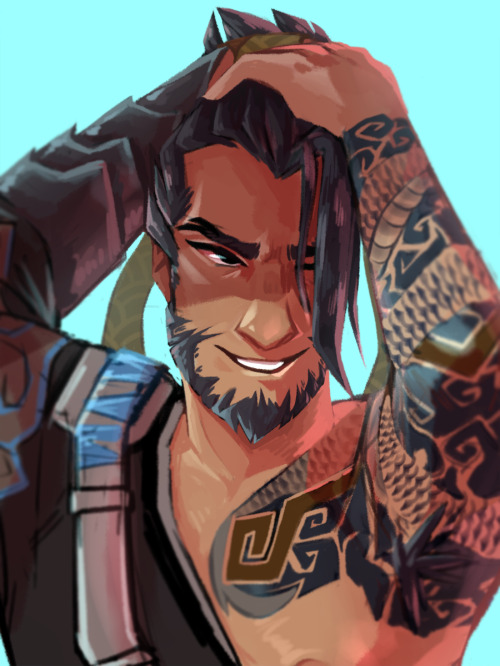 scatterarrow - hanzo tying up his hair because im gay