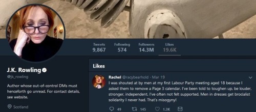 ayeforscotland - JK Rowling openly liking a TERF’s tweet…
