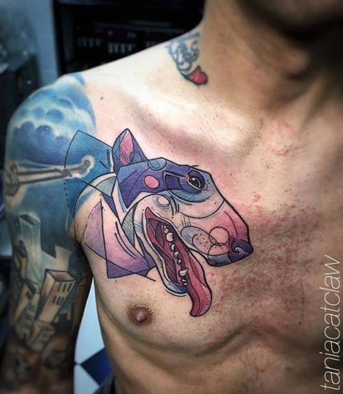 By Tania Catclaw, done at El Diablo Tattoo Club, Lisboa.... sketch work;pet;dog;big;animal;chest;facebook;twitter;bull terrier;taniacatclaw