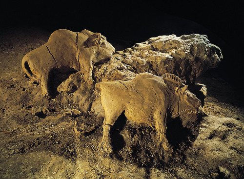 historyarchaeologyartefacts - Two clay bisons of Le Tuc...