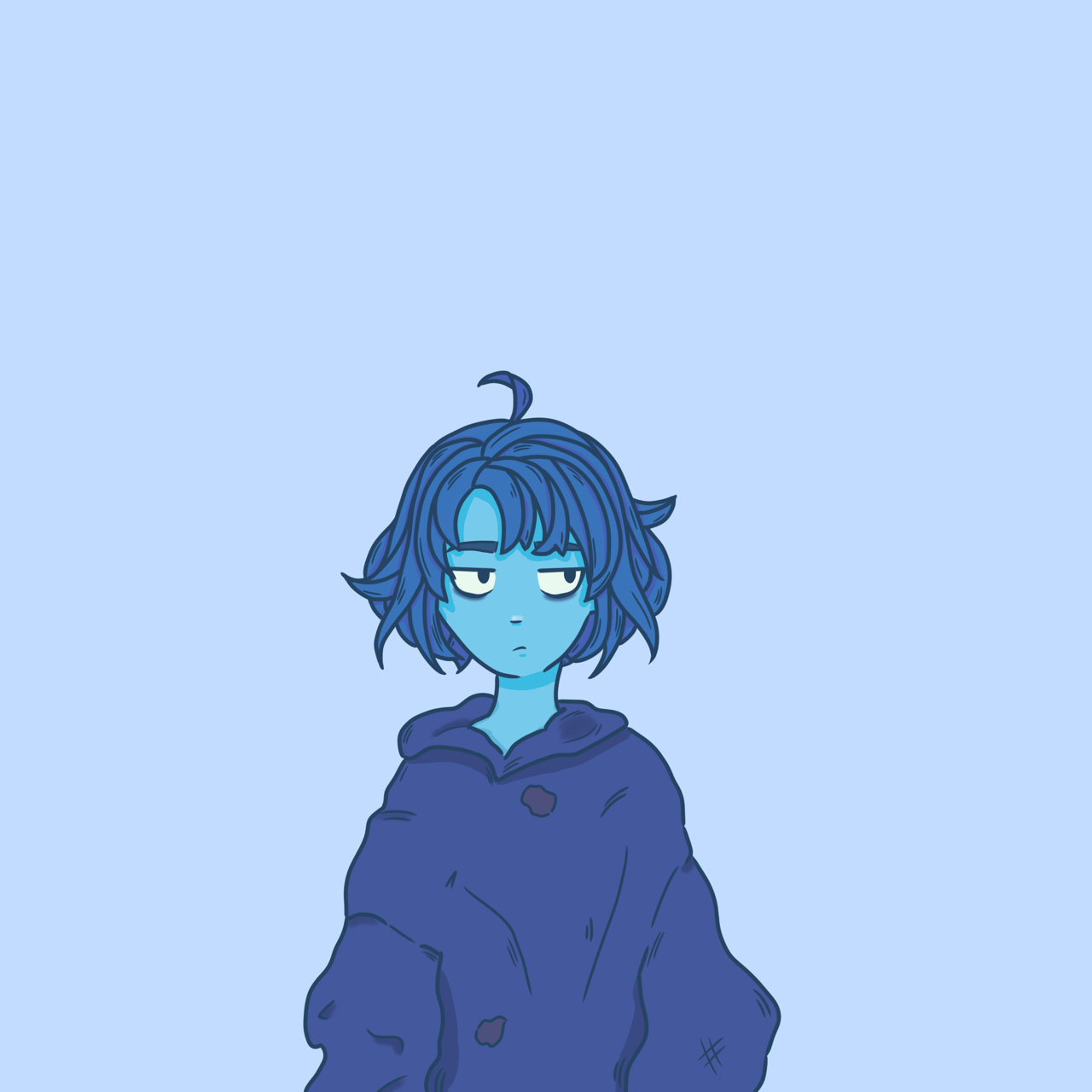 Grumpy Lapis Lazuli, wearing a hoodie because why the fuck not. (It was actually not supposed to be Lapis but when I finished the lineart I was like “heh, this could do a cool Lapis” and colored it as...