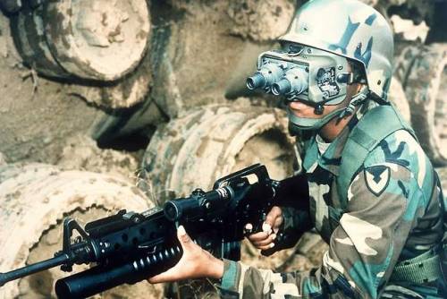 greasegunburgers - A soldier wearing AN/PVS-5 night vision goggles...