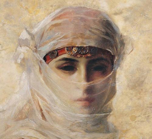 master-painters - Theodore Ralli - Veiled woman (Detail) - 1880