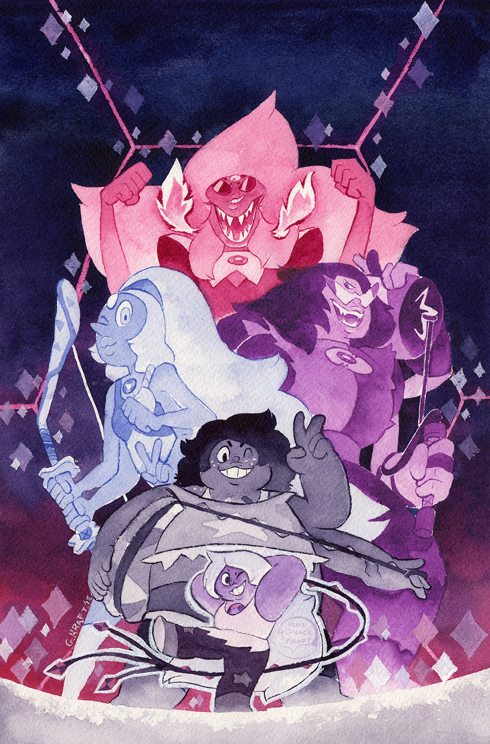 Now that Steven Universe #16 has been announced, I can finally reveal the cover I did for it!  It’s been a while since I last made one so it was fun to be able to do it again.

 I was inspired by that part in the Digimon Tamer’s opening where you see the Rookie Digimon and all the Digimon they become.  I wanted to do an Amethyst cover and thought it would be fun to take that concept and use it to show all the fusions Amethyst is a component in.  I had a lot of fun making it, especially in figuring out the colors.
