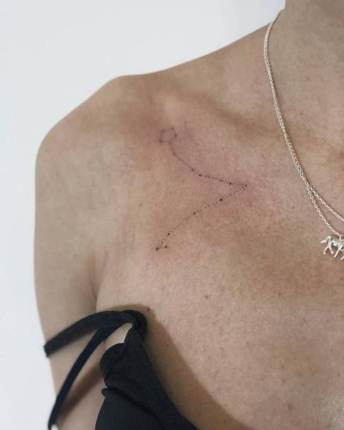 By Ann Pokes, done at Sasha Tattooing Moscow, Moscow.... small;collarbone;astronomy;tiny;constellation;hand poked;ifttt;little;pisces contellation;minimalist;shoulder;annpokes;medium size