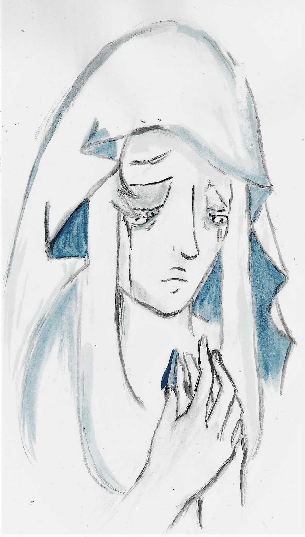 My second charity sketch commission for @rustedqueen - not exactly a sketch, and not exactly my finest work, either, but oh well. :D I was asked to draw Blue Diamond! I wonder if, after everything...