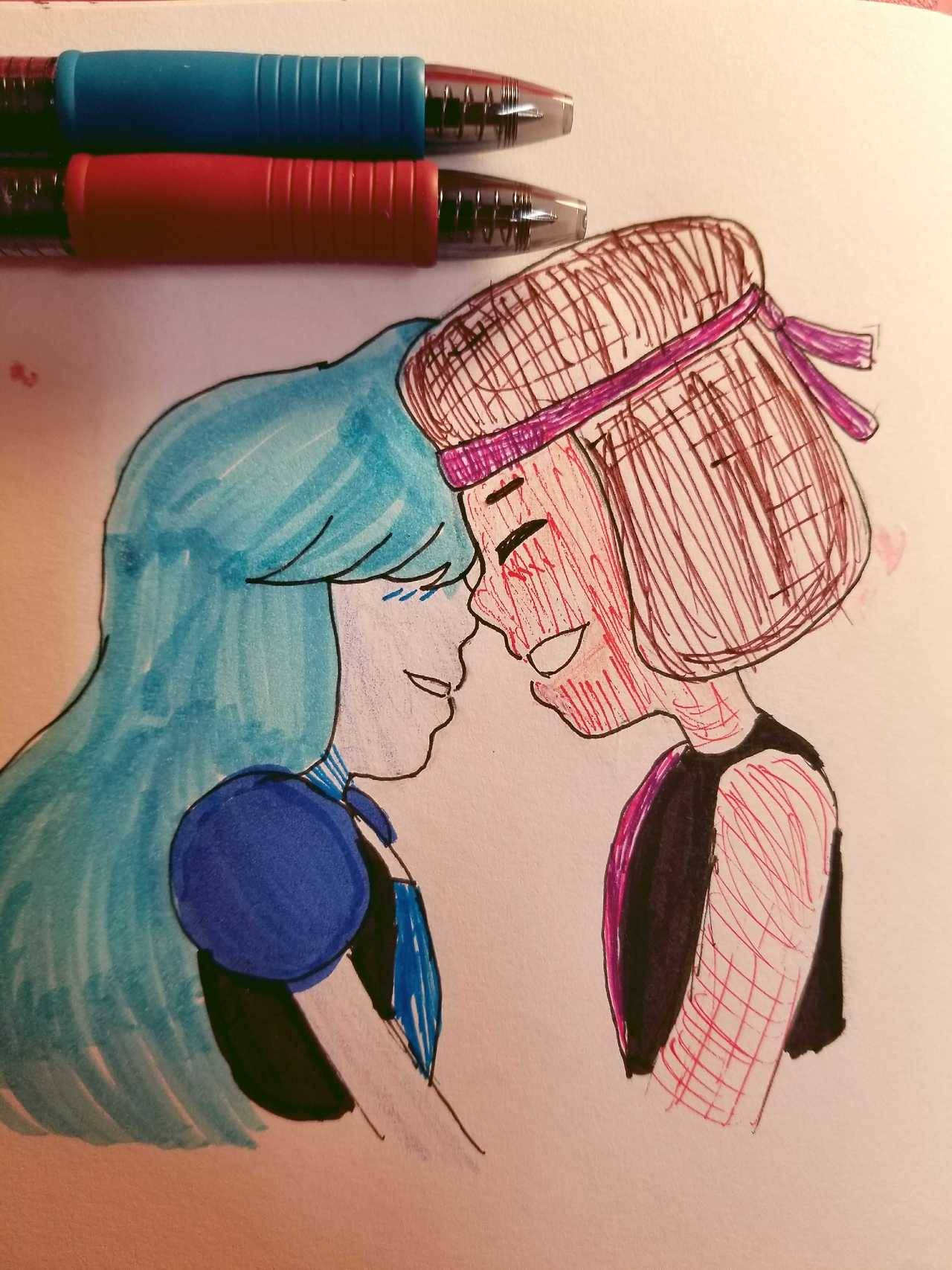 Inktober Day 29: United ~This is garnet, back together I lost my colored red pen, so I had to use a standard ball point pen for Ruby’s face… bleh