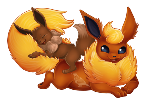 skidar - The first three eveelutions and their eevee pups <3I...