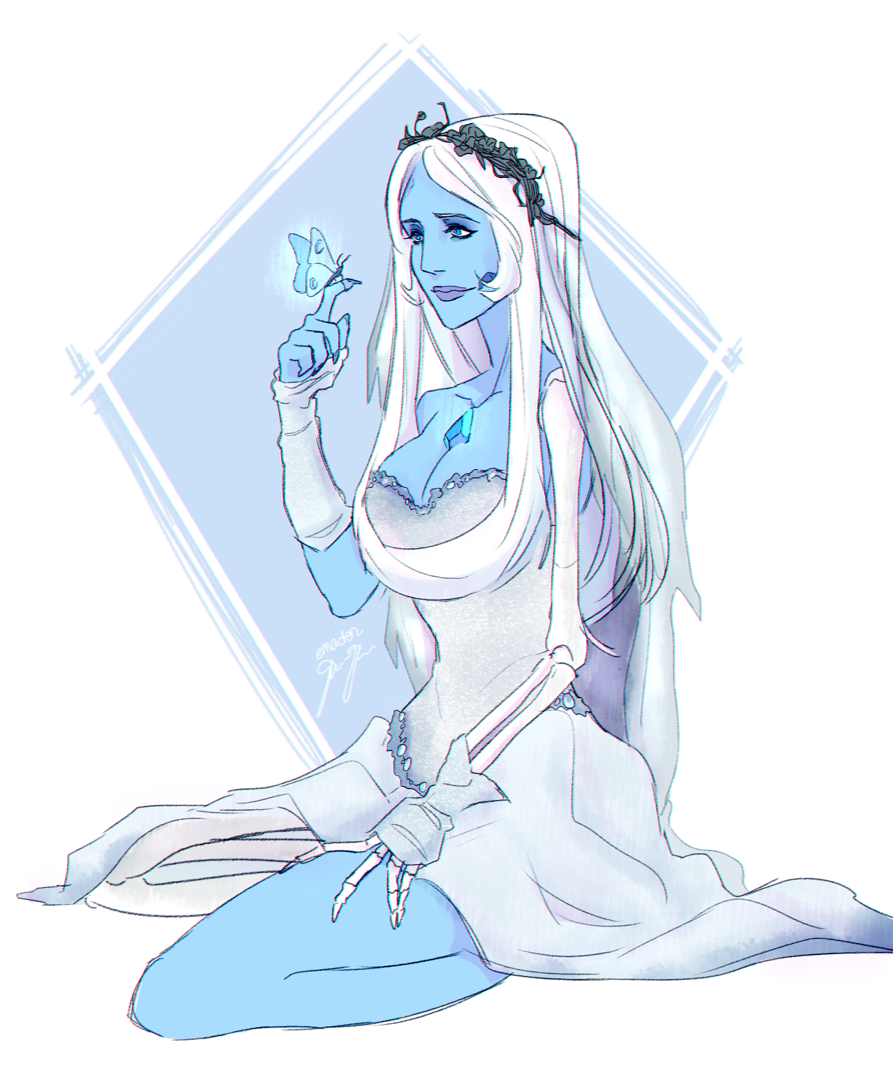The moment I saw Blue I knew she resembled someone…so here’s a corpse Blue diamond bride to celebrate halloween~! (gawd I have so much mixed feelings for that movie *applause to Tim~*….but I don’t...