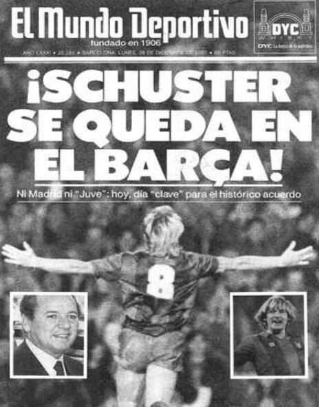 ‪Navidad’87 🎄 Ha sido fácil identificar la inocentada de hoy: Schuster (27) se queda en el Barça . Lo han convencido con 1000 millones de ptas en 3 años + jet, guardaespaldas, institutriz, jardinero #l281287‬