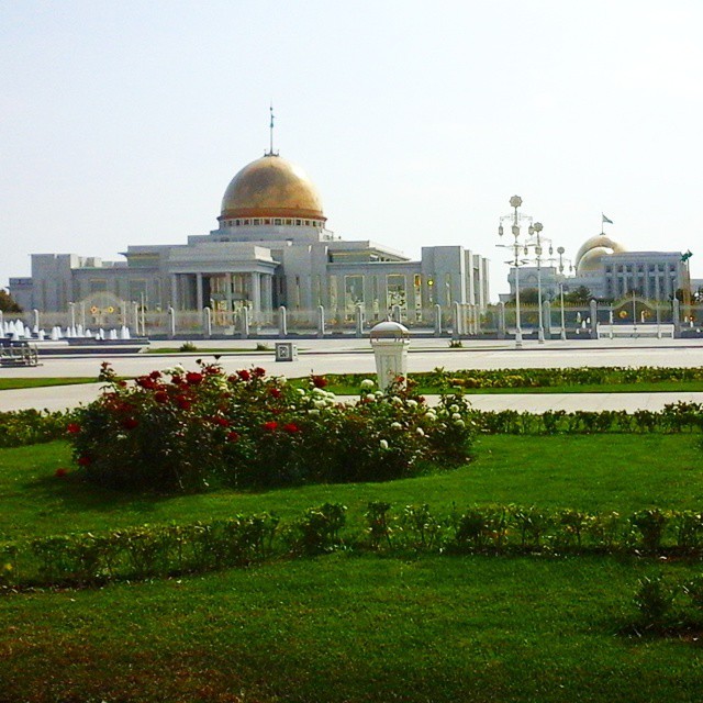 Here’s an extremely illegal photo of the presidential palace in Ashgabat, Turkmenistan. I was ushered out of this area shortly after by military police. There are whole city blocks full of white marble government buildings where no civilians can go...
