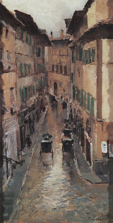 konstantin-korovin - A Florence Street in the Rain, 1888,...