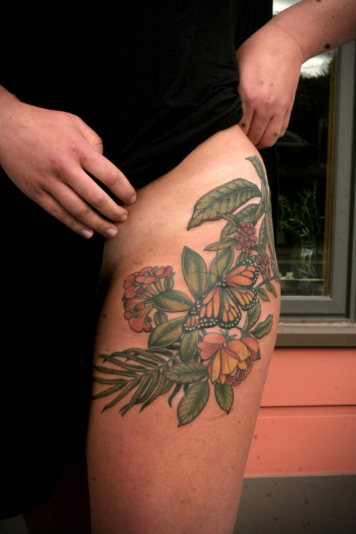 tropical plants and monarch butterfly and a rose for Katie,...