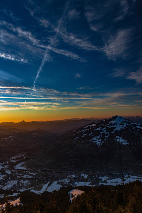 nature-hiking - sunset over the Austrian alps - Westendorf,...