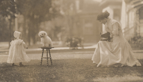 vintageeveryday - Young woman photographing her daughter and dog,...
