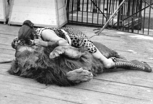 historicaltimes - A woman circus performer, dressed in a leopard...