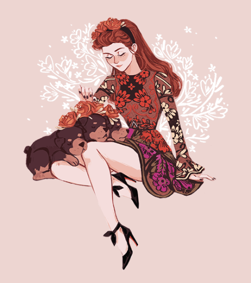 elvishness - persephone and cerberus and a bunch of flowers i...