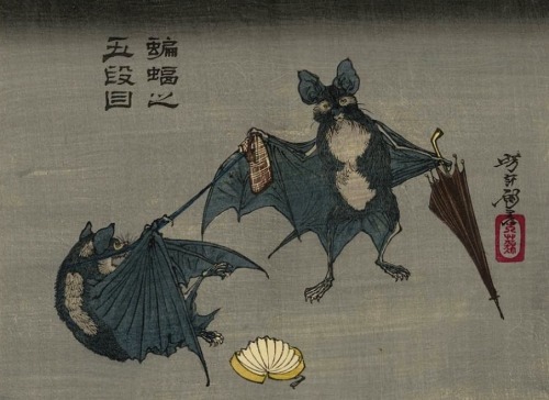 magictransistor - Tsukioka Yoshitoshi (月岡 芳年), Bats and Umbrellas...